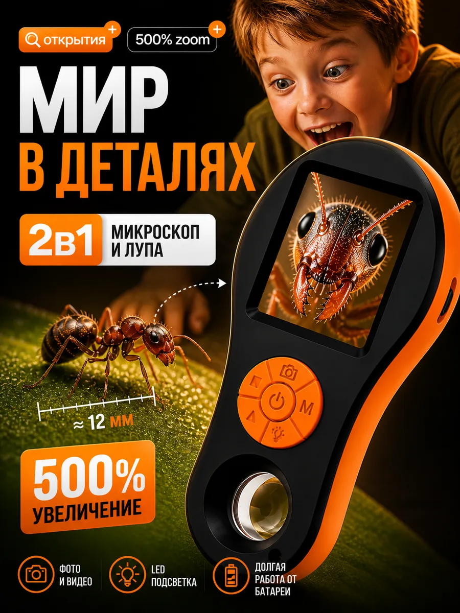 Детский карманный микроскоп лупа