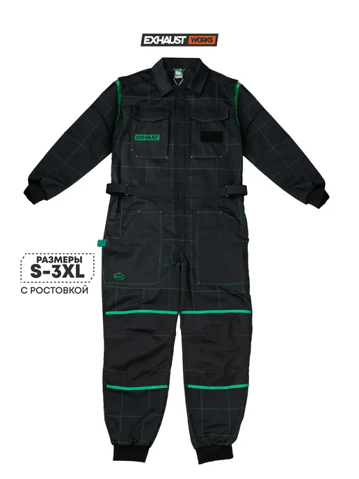 EXHAUST WEAR Комбинезон механика рабочий летний с вышивкой EXHST WRK01, черный