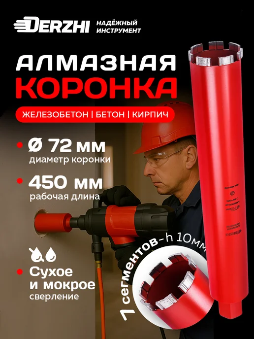 DERZHI Коронка алмазная PRO для сухого сверления 72 мм, вариант