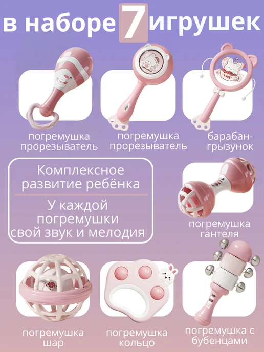 Kaleidoscope toys Погремушки набор игрушек для девочек новорожденных 0+, розовый, фото 2