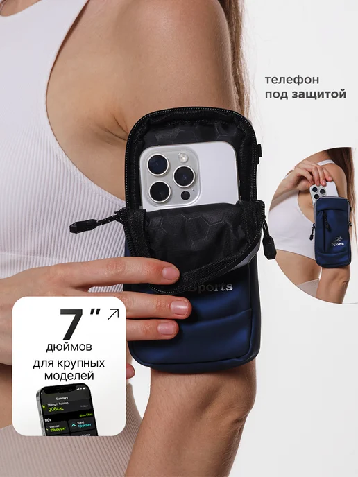 Rengoku Сумка чехол для бега и телефона на руку 4 в 1, синий, фото 3