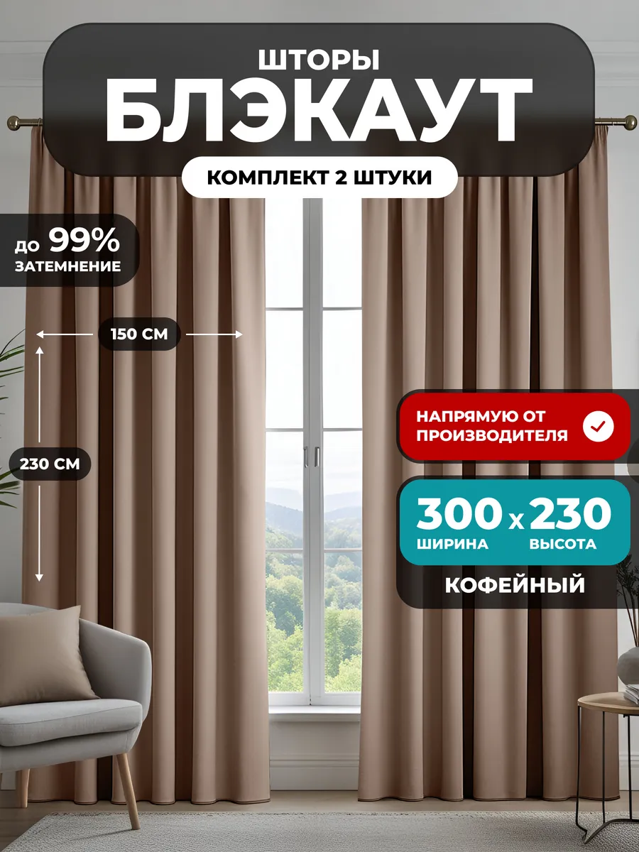 Шторы блэкаут 2 шт для гостиной плотные 300х230