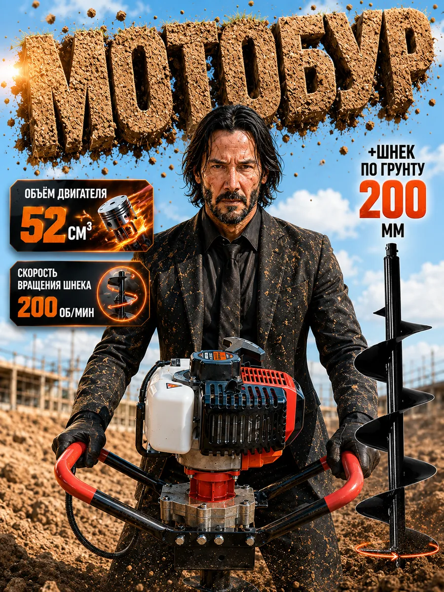 Мотобур бензиновый со шнеком 200 бензобур 2.2 л.с