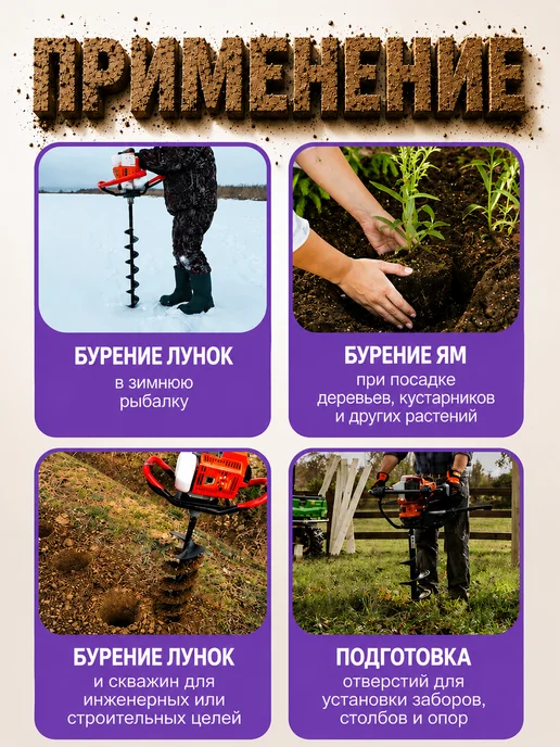 Мотобур бензиновый со шнеком 200 бензобур 2.2 л.с, 2,2 л, фото 4