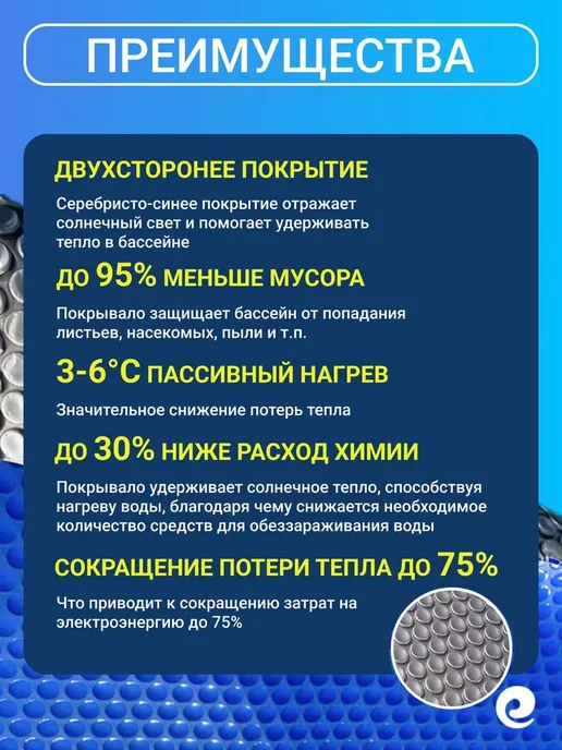 PoolMagic Согревающее покрывало 3х3м ECO BUBBLE синее, 3x3 м, в упаковке 3,8 кг, фото 3