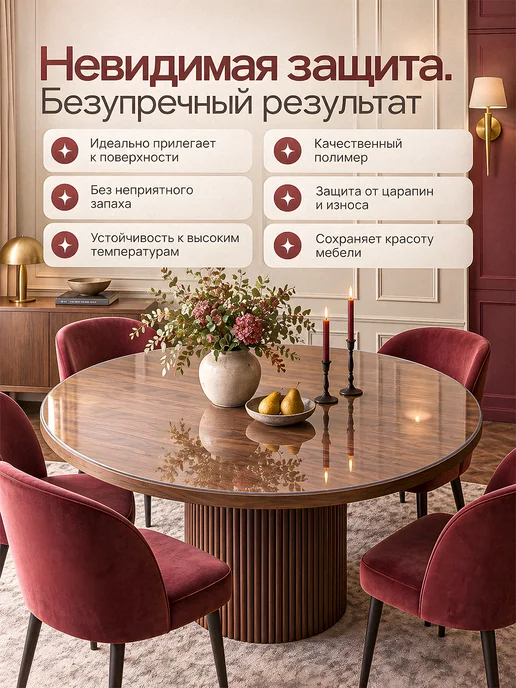 ДОМОВЪ Жидкое стекло на стол круглое 70 см 1,5 мм, вариант, фото 2