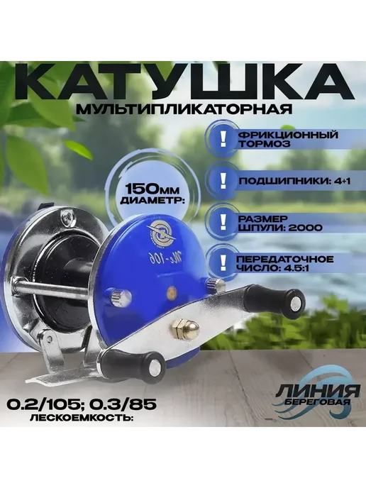 Мультипликаторная катушка для зимней рыбалки ME-106"Лебедка", синий