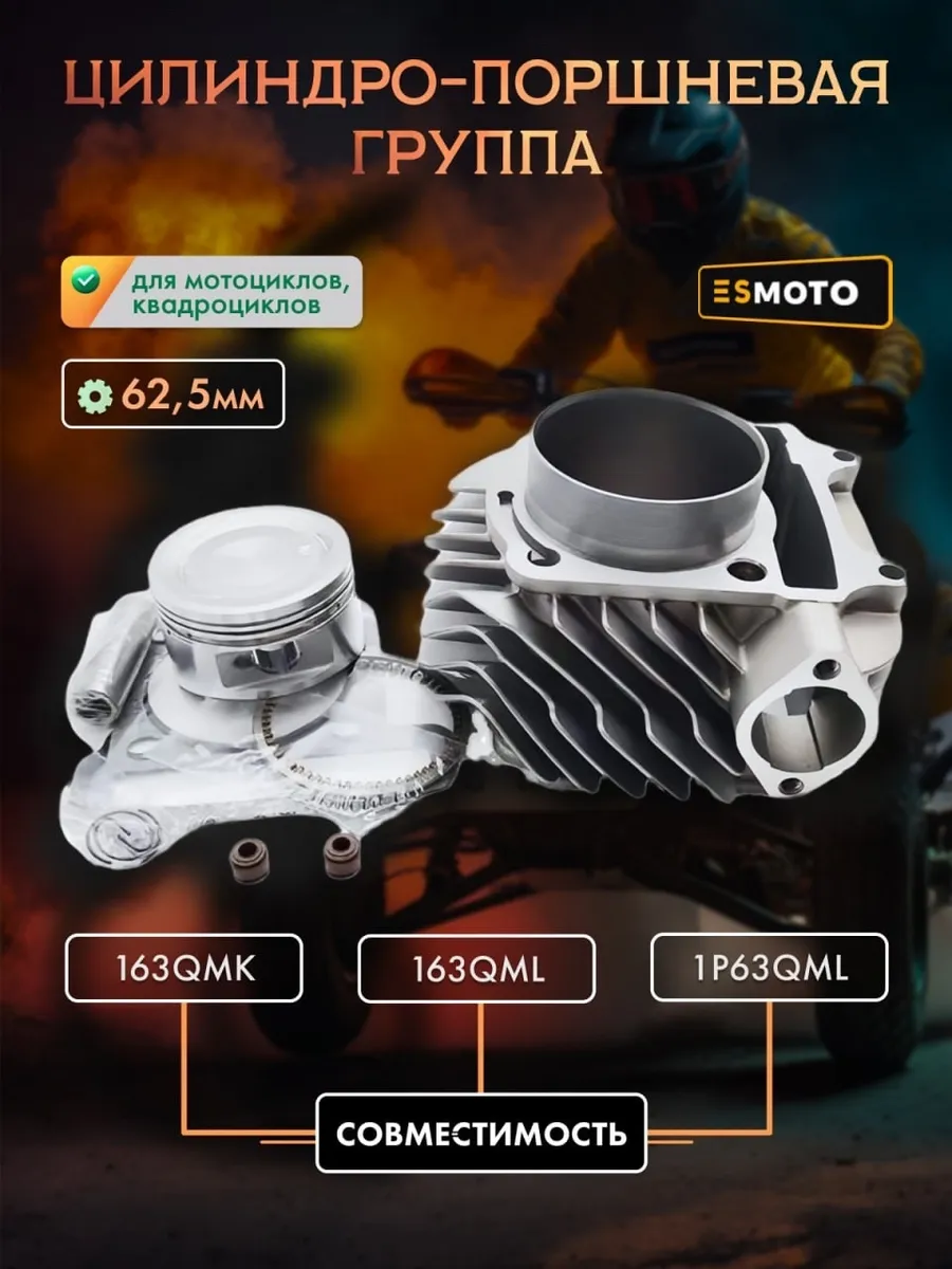 ЦПГ в сборе 62,5мм для мотоциклов и ATV 200 поршневая
