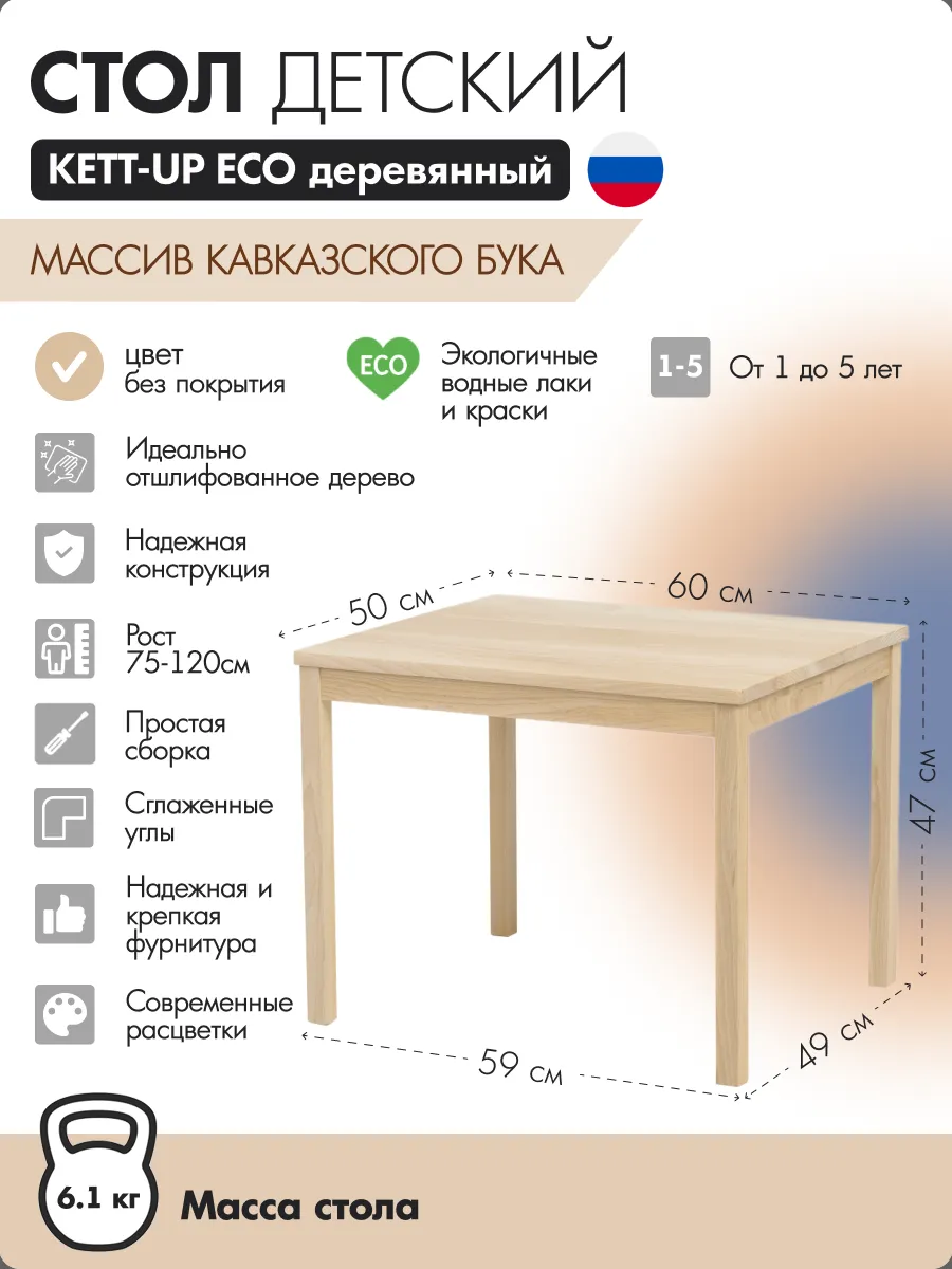 Стол детский деревянный без покрытия