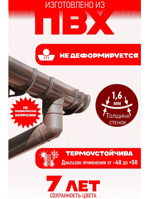 Docke Premium Водосток Docke 12 м (шоколад, 2 угла) по 1,5 м 1 слив, 12 м, 1,5 м, фото 5