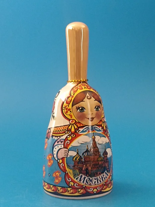 Ceramic Fauna Фарфоровый колокольчик Матрешка с ручкой Москва, синий, фото 2