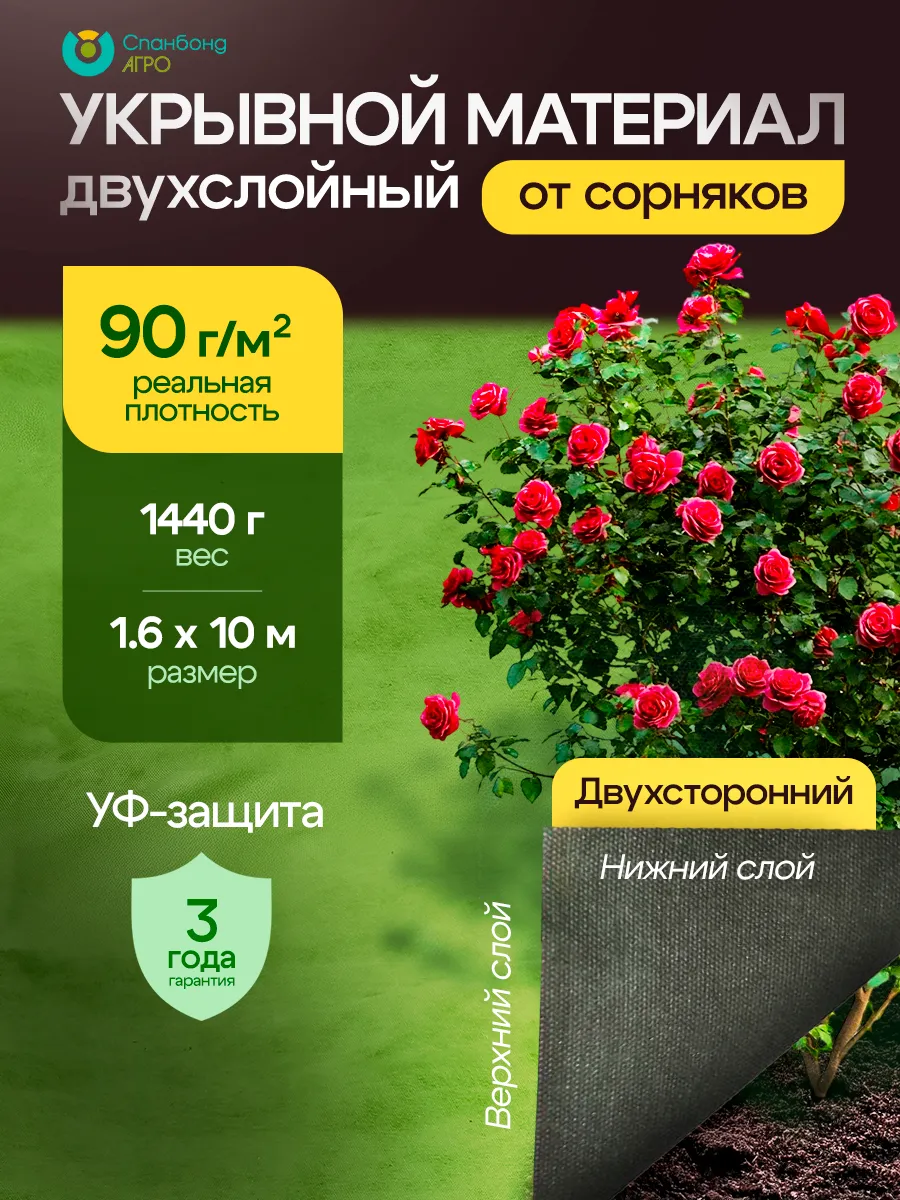 Укрывной геотекстиль двухсторонний черно зеленый 90