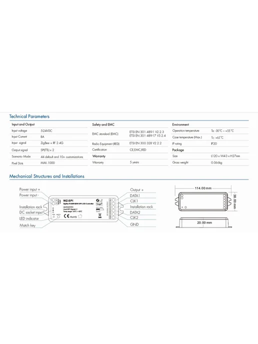 Светодиодный контроллер WT - SPI WZ - SPI Tuya WiFi Zigbee +, вариант, фото 5