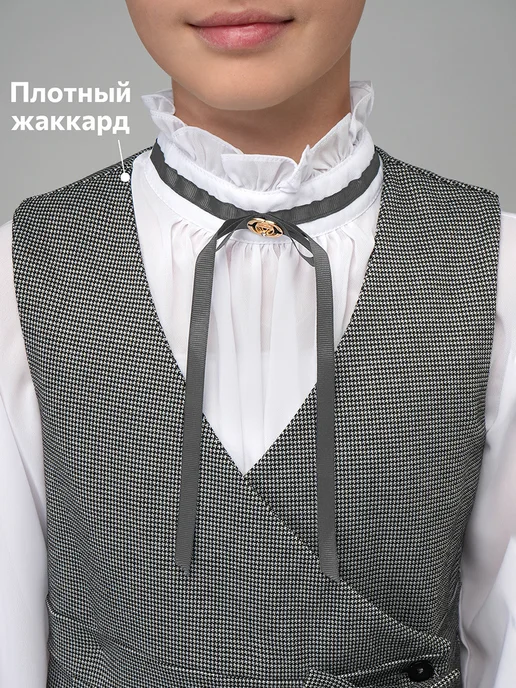 Happyfox Сарафан школьный детский из жаккарда, серый, фото 3