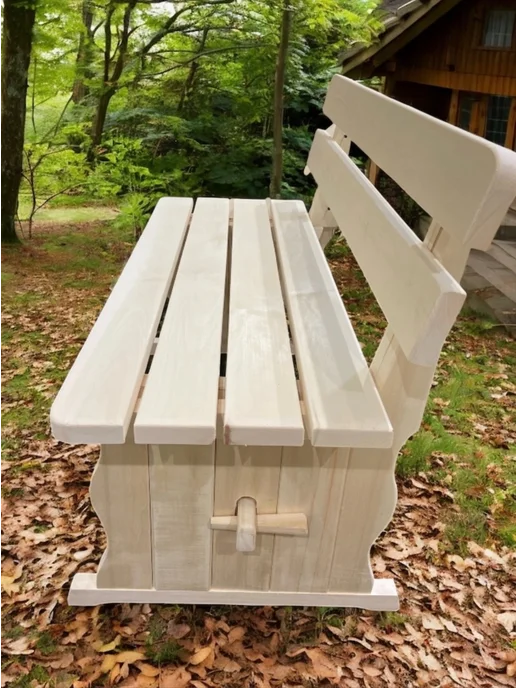 Скамья деревянная 120х40х44 для бани, лавка со спинкой, 120x40x44, фото 4