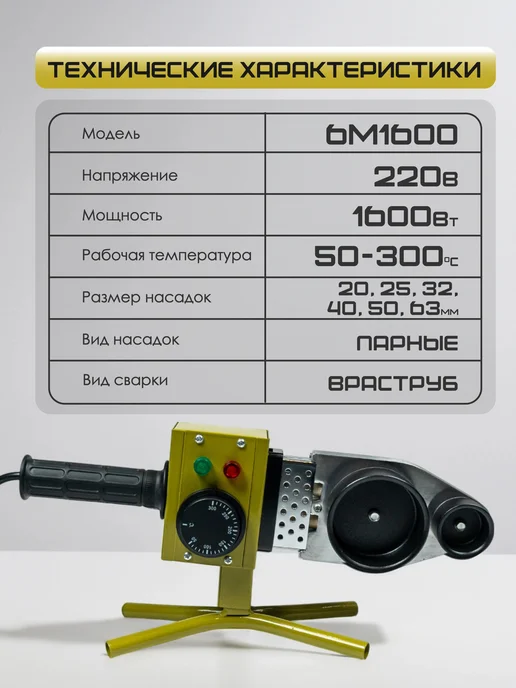 ZORGEPRO Паяльник для сварки пластиковых ПВХ труб ZWM 6M1600, желтый, фото 6