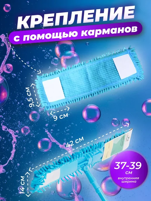 PERFECTO LINEA Сменная насадка для швабры Solid из шенилла голубая, голубой, фото 3