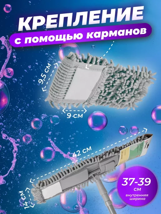PERFECTO LINEA Сменная насадка для швабры Solid из шенилла серая 44-532034, серый, фото 3