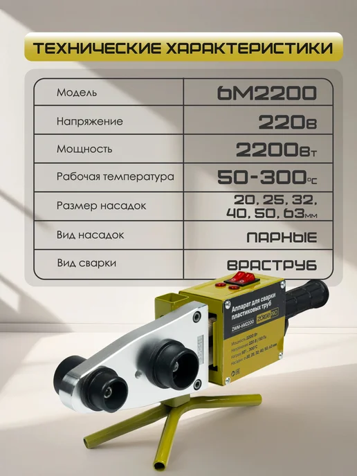 ZORGEPRO Паяльник для сварки пластиковых ПВХ труб ZWM 6M2200, желтый, фото 5