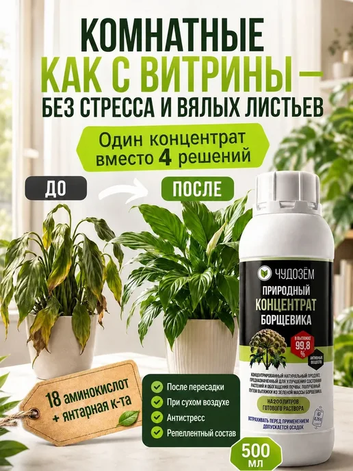 Чудозем Антистресс для комнатных растений Экстракт борщевика, вариант