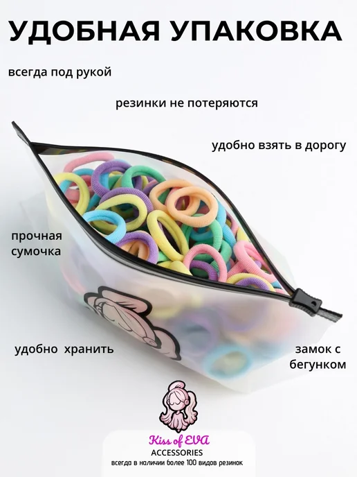 Kiss of Eva Мини-резинки для волос маленькие набор детям разноцветные, голубой, фото 4