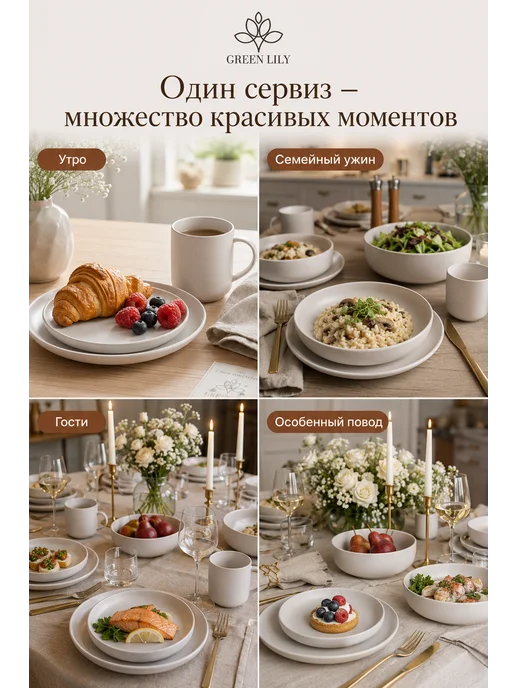 Green Lily Столовый сервиз на 6 персон 24 предмета, зеленый, фото 3
