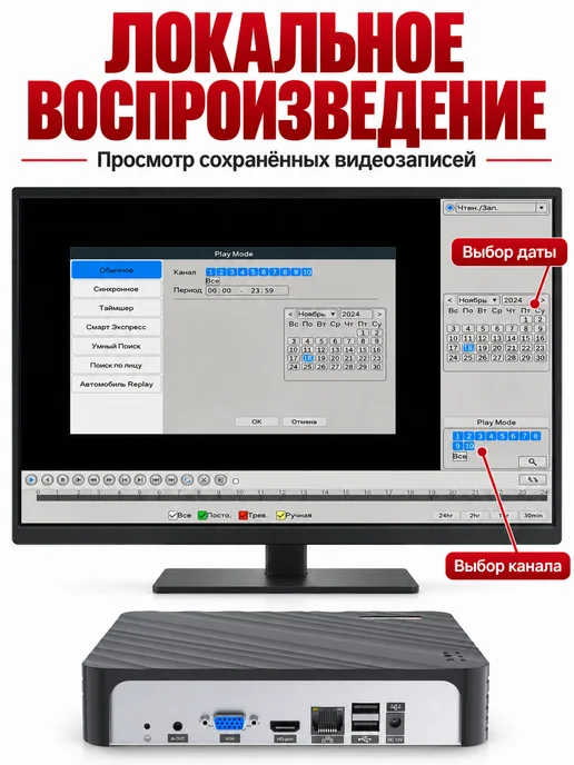 Видеорегистратор NVR 10 IP камер HDD до 14TB (НЕ входит), 14 ТБ, фото 5