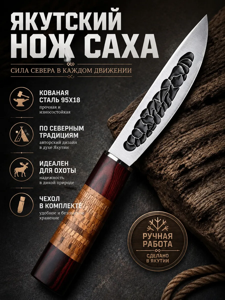 Якутский кованый нож для охотника ручной работы