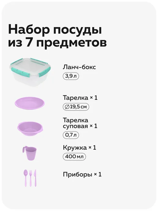 Альт-Пласт Набор посуды для пикника №35 (1 персона, 7 предметов), голубой, фото 2