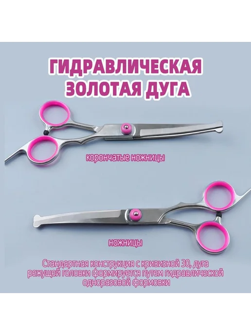 Ножницы для стрижки собак и кошек набор для грумин Розовый, розовый, фото 3