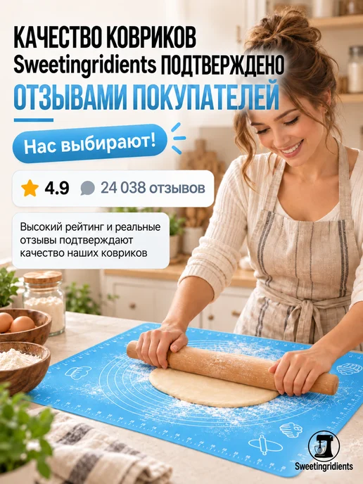 Sweetingridients Силиконовый коврик для раскатки теста, голубой, фото 3