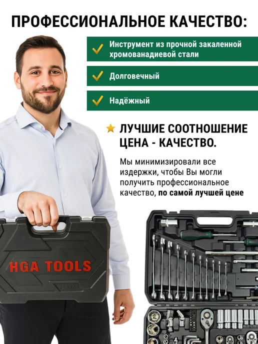 HGA Tools Набор инструментов для автомобиля 142 предмет в кейсе, вариант, фото 3