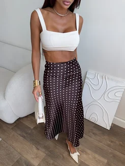 юбка атласная длинная в горошек 438319613 купить за 2 599 ₽ в интернет‑магазине Wildberries