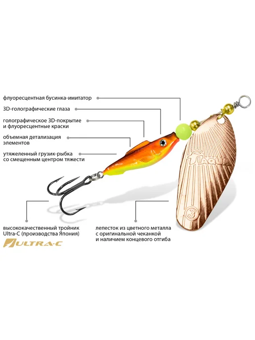 Aqua Блесна FISH SHELL-2 9,0g, цвет 62 (золото), 1 шт, 9 г, 1 шт, фото 2