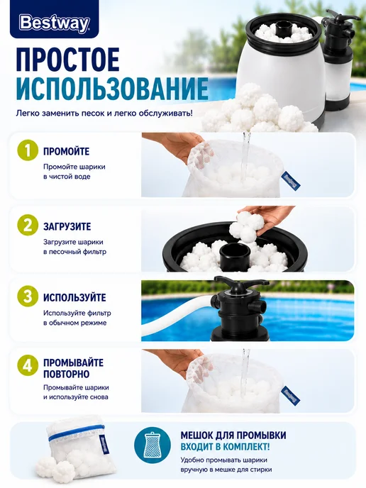 Наполнитель Polysphere для песчаных фильтр-насосов Bestway, вариант, фото 3