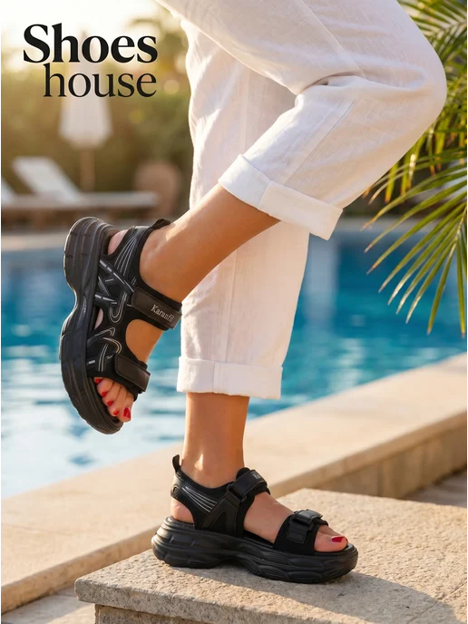 Shoes house Сандалии летние открытые на жару, черный, фото 3
