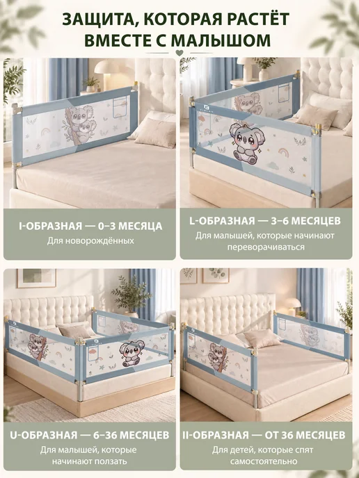 CINLAN Защитный барьер для кровати 200 см, 1 шт детское ограждение, 1 шт, фото 2