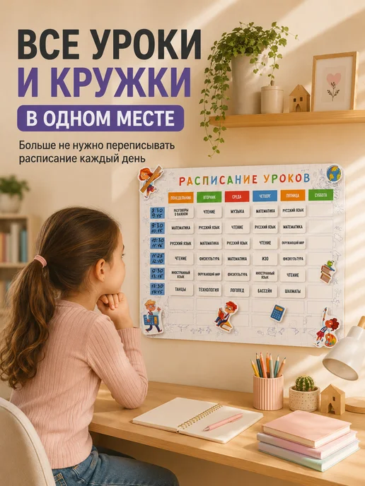 The Planer! Расписание уроков на липучках школьника 1-11 класс, белый, фото 2