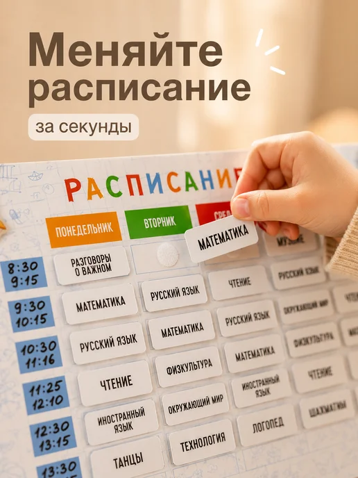 The Planer! Расписание уроков на липучках школьника 1-11 класс, белый, фото 4