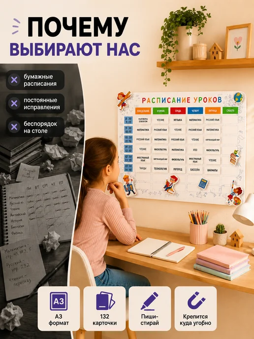 The Planer! Расписание уроков на липучках школьника 1-11 класс, белый, фото 5