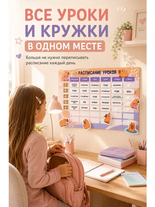 The Planer! Расписание уроков на липучках с маркером капибара, коричневый, фото 2