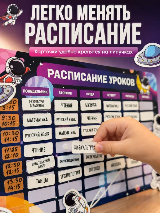 The Planer! Расписание уроков многоразовое на липучках космос А4, синий, фото 2