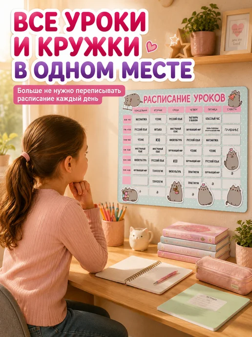 The Planer! Расписание уроков настенное Pusheen Пушин, голубой, фото 2