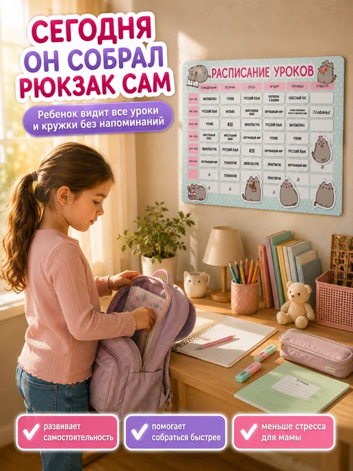 The Planer! Расписание уроков настенное Pusheen Пушин, голубой, фото 3