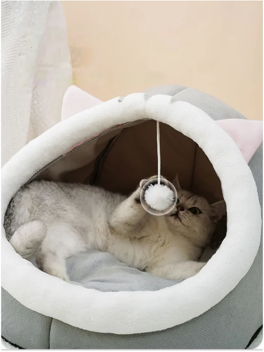 Mr. Murkins Домик лежанка для кошек и собак с игрушкой, серый, фото 6