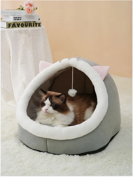 Mr. Murkins Домик лежанка для кошек и собак с игрушкой, серый, фото 7