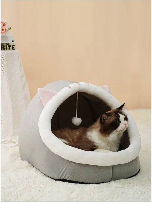 Mr. Murkins Домик лежанка для кошек и собак с игрушкой, серый, фото 8