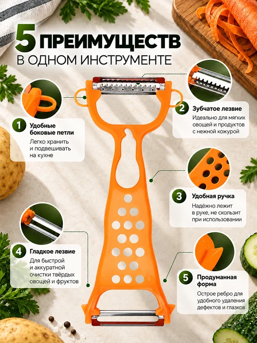 Доляна Овощечистка ручная для овощей, 16 см, оранжевый, фото 4