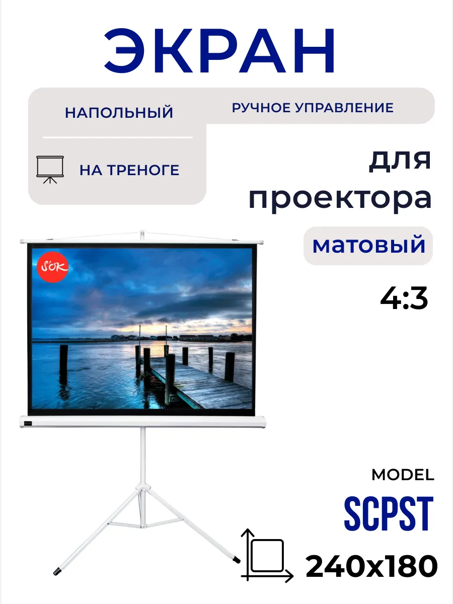Экран для проектора 240x180 см 4:3 на штативе 118 дюймов