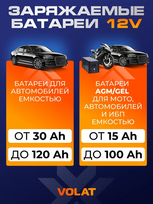 VOLAT Зарядное устройство для аккумулятора автомобиля 12В 6А, вариант, фото 2